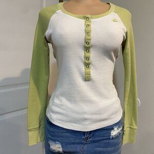 Nike top womens M Y2K Henley green white athletic